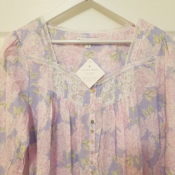 NWT Eileen West Pink Lavender Floral Woven 100% Cotton Lawn Ballet Robe sz S - Picture 4 of 9